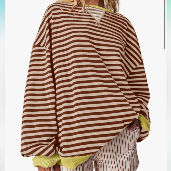 Sweaters - Striped Ovwrsize Crew Sweatshirt (L)